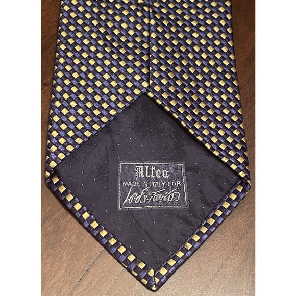 Altea Lord & Taylor Gold Blue Black 100% Silk Men’s Neck Tie Made in Italy - Picture 2 of 9